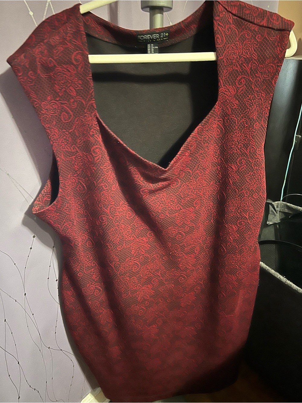 Forever 21+ Burgundy and Black Textured Plus Size Top